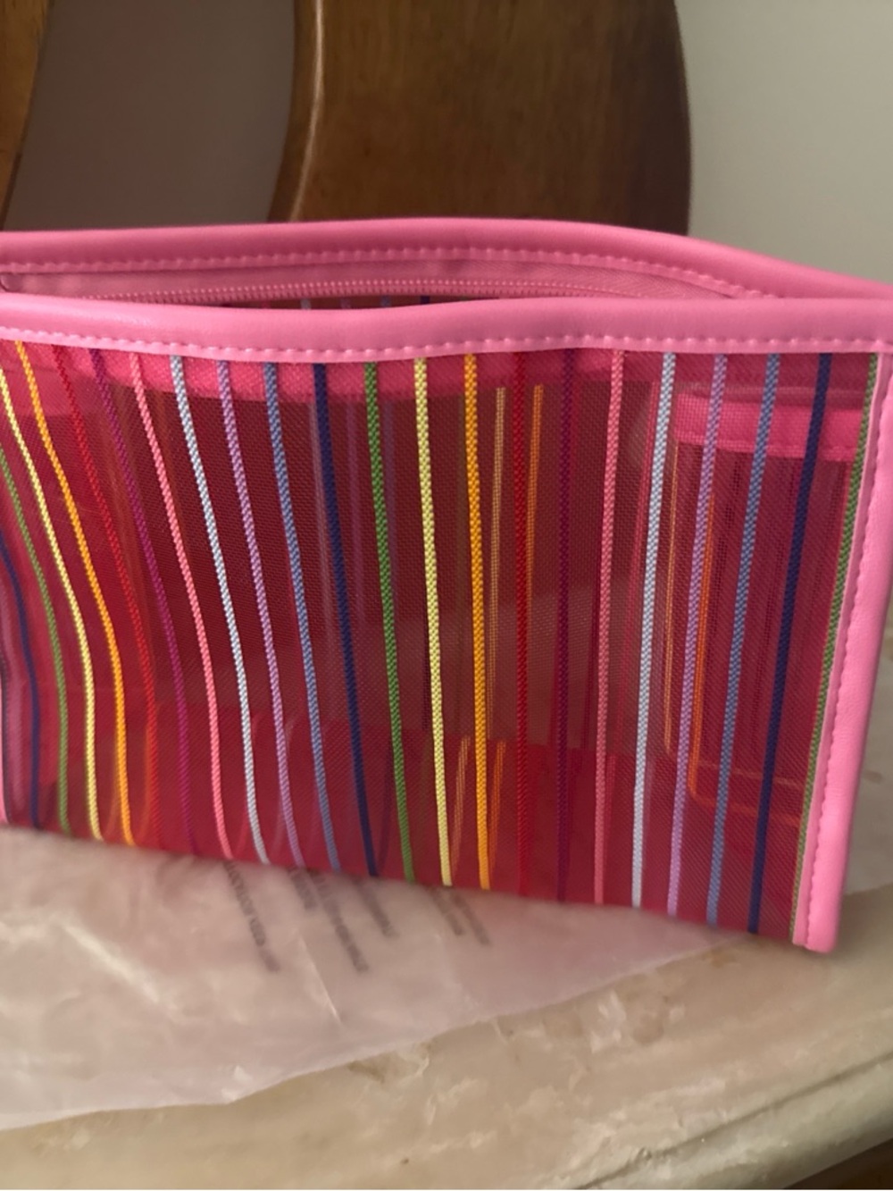 Ulta Beauty Pink Transparent Stripe Cosmetic Pouch